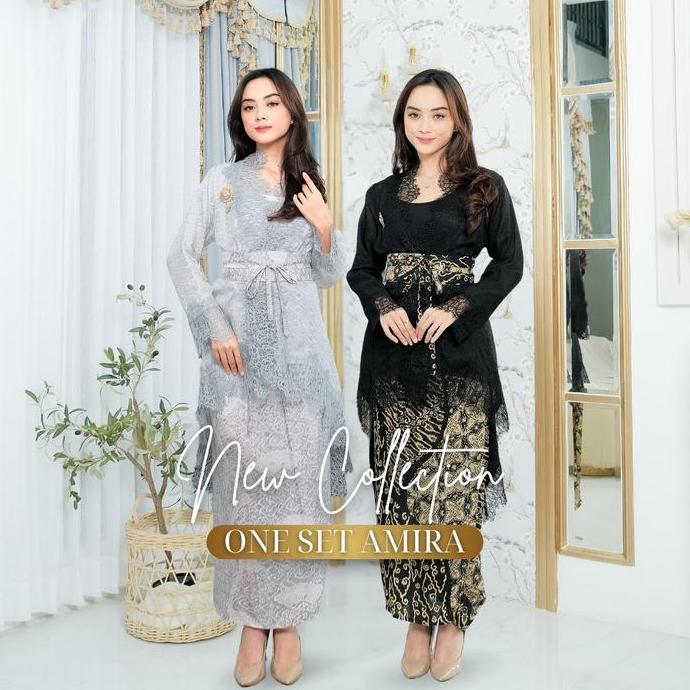 KINNAS - AMIRA OneSet Kurung Kebaya Modern Rok Lilit + Obi Belt - Kebaya dan Rok Lilit Viscose Batik