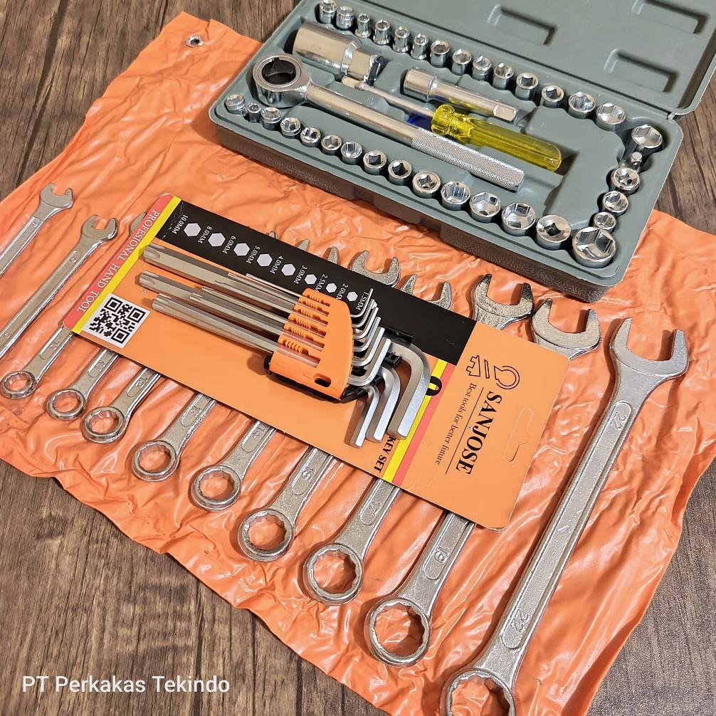 PAKET HEMAT Kunci 1 Set Lengkap Kunci Shock Set Toolkit 40Pc + Kunci Ring Pas Set + Kunci L Kombinas