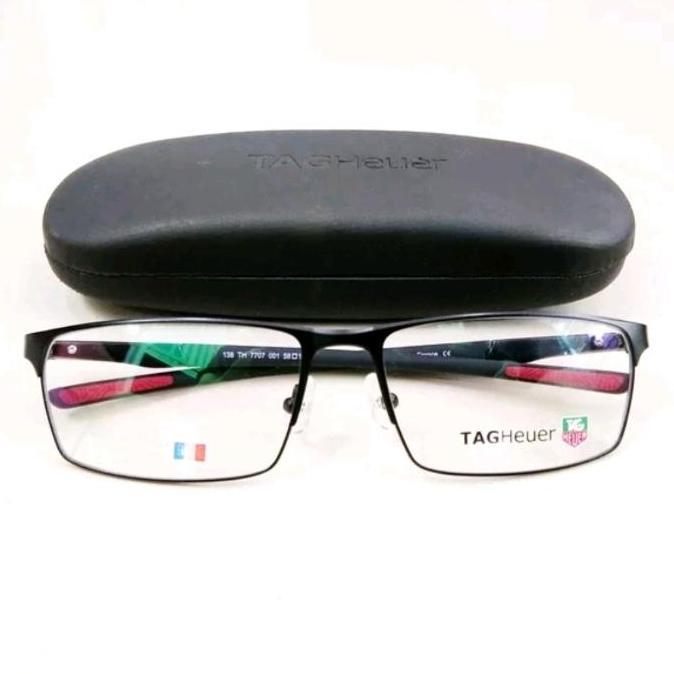 Frame Kacamata Pria TagHeuer TH7707_s58 Titanium Black Red - BSize