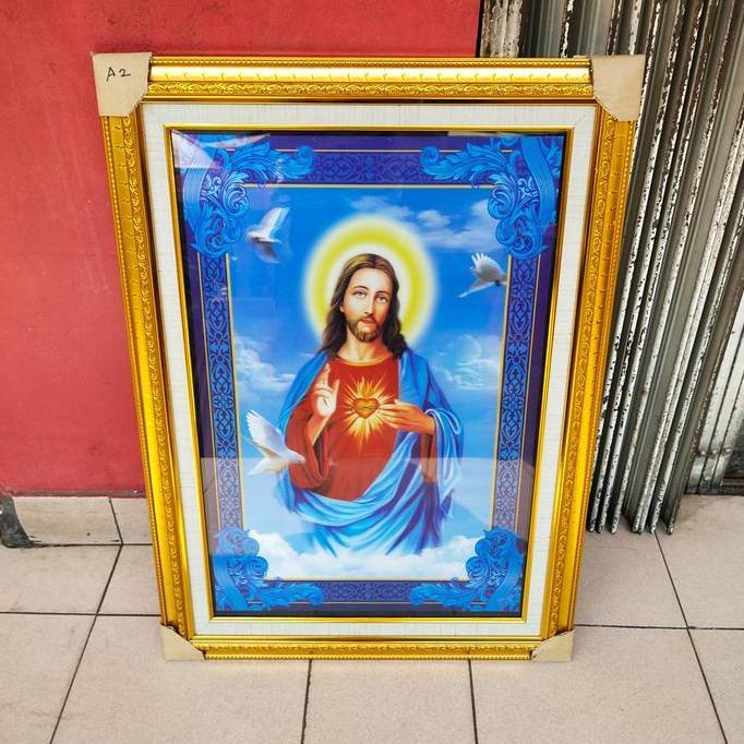 new bingkai Yesus 3D UK 50x70cm+kaca+mdf