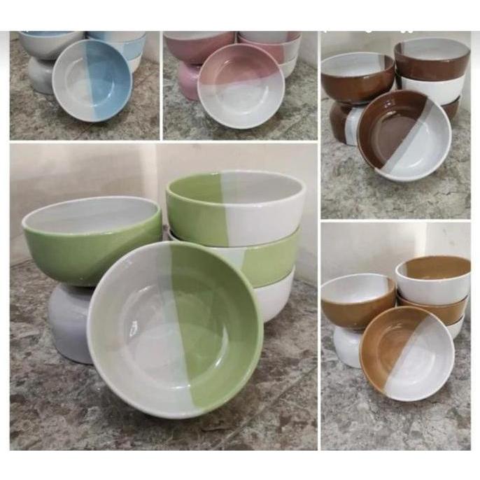 Disc Mangkok Keramik Kaibon Two Tone Lusinan Isi 12 Pcs