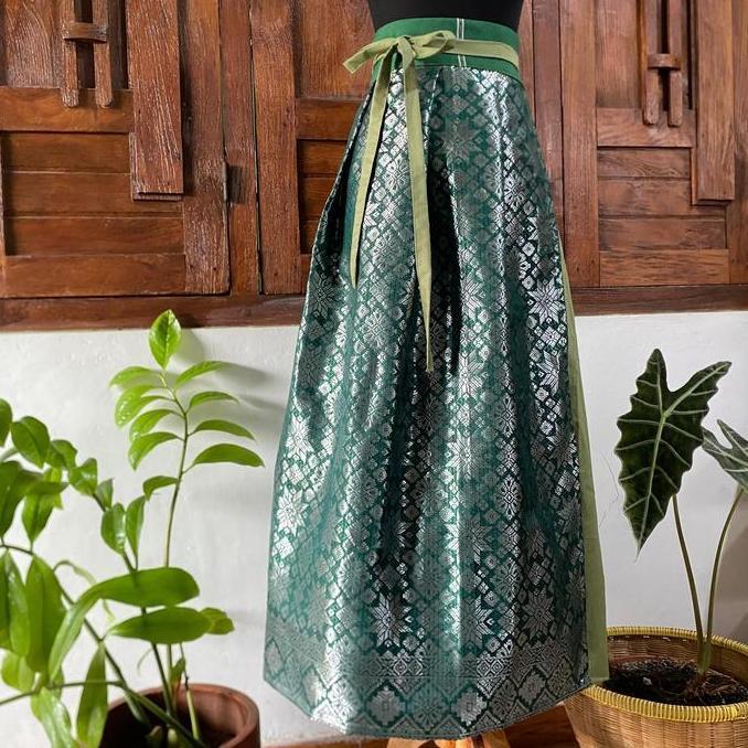 Remen Wrapped Skirt Songket (Bawahan Rok Kain Tekstil Motif Songket) Biru dan Hijau