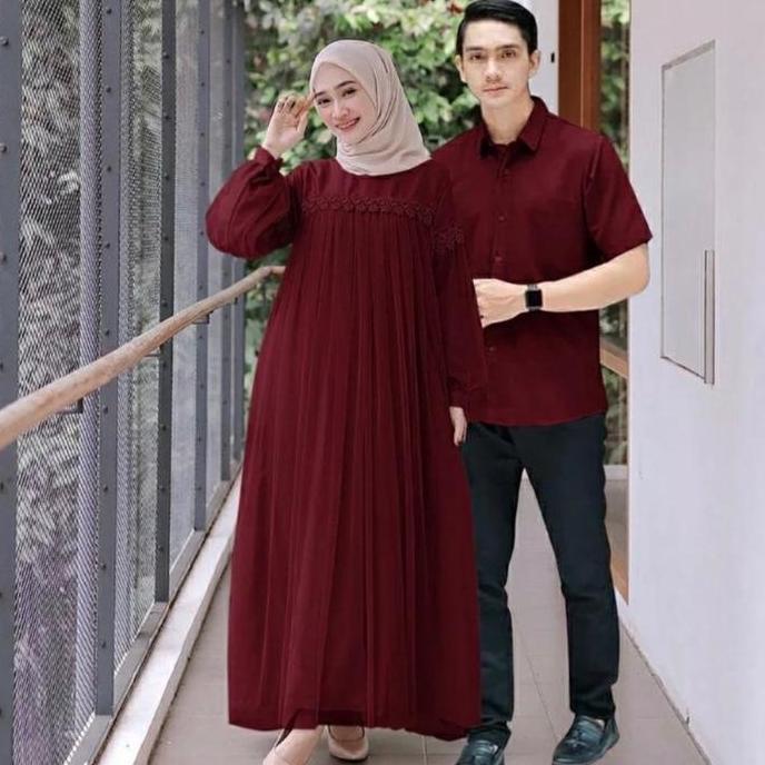 GAMIS NURAINI COUPLE MUSLIMAH TERBARU Baju Wanita Pasangan Dress Lebaran Remaja Dewasa Setelan