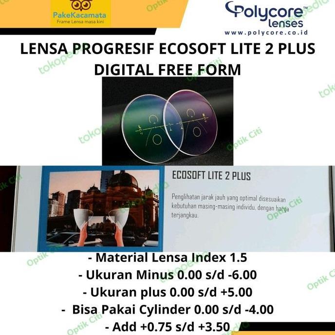 Lensa Kacamata Progresif Polycore Ecosoft Lite2 Plus 1.5 Cylinder