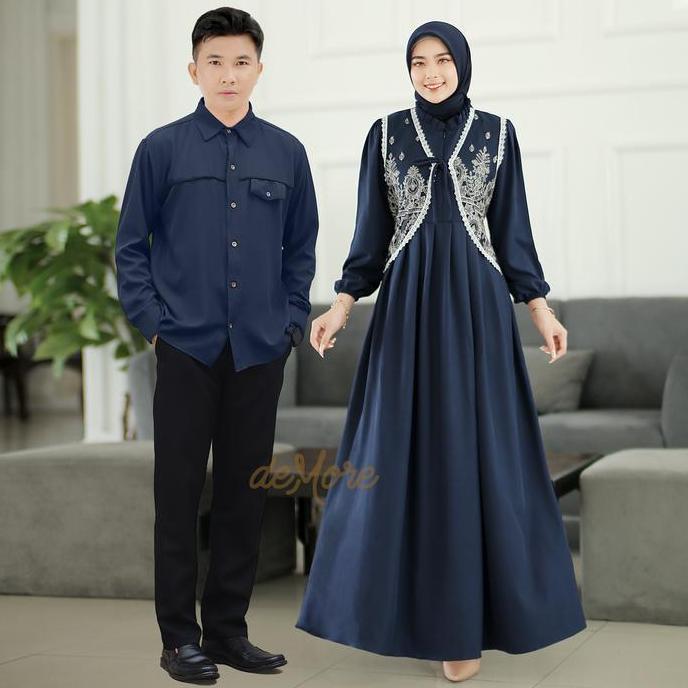 [Demore] - Narenza Baju Pasangan Muslim Dewasa | Gamis Rompi Brukat Tile | Outfit Kondangan Mewah | 