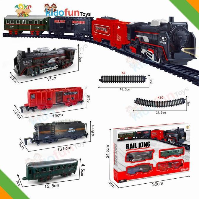 Berkualitas Mainan Kereta Rail King Gerbong Penumpang & Container Pakai Baterai isi 18pcs / Rail Kin