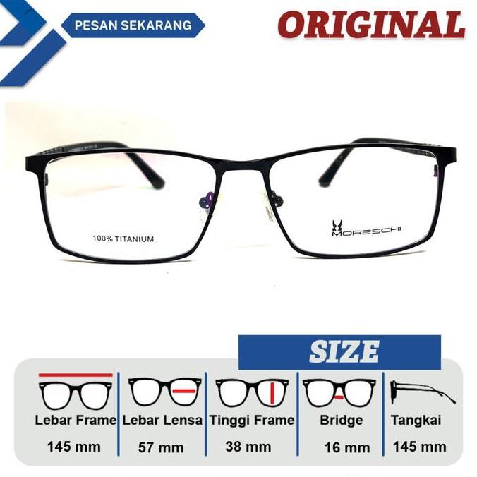 FRAME KACAMATA PRIA 100% TITANIUM MORESCHI M4109 LEBAR FRAME 145 MM SIZE 57 FULL FRAME