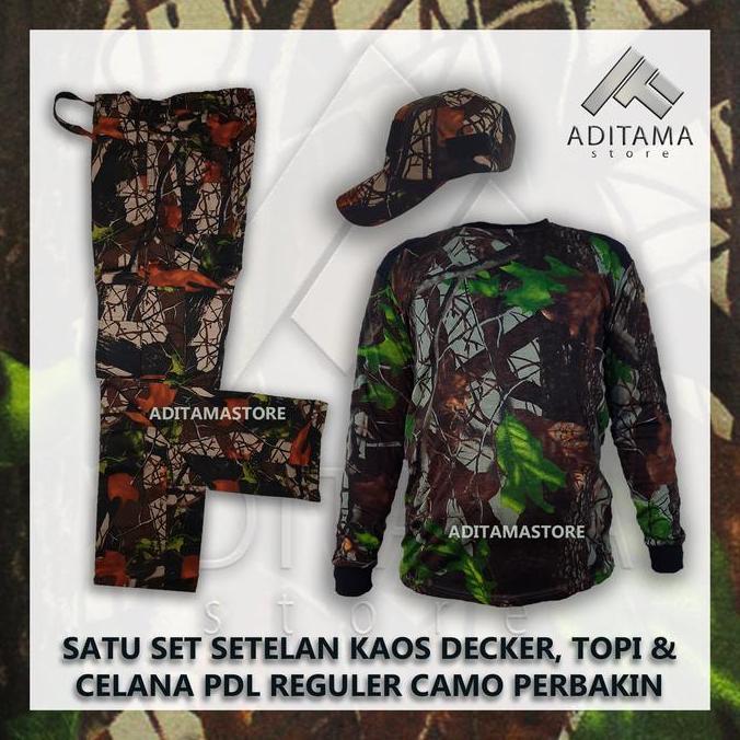 Best Promo, Satu Set Kaos Baju Celana Topi Buff Camo Perbakin Berburu Hunting Decker