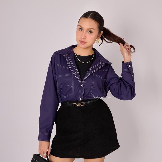 Denia Shirt - Kemeja Wanita Premium Lengan Panjang Detail Contrast Stitching - Sampai BSize 90kg