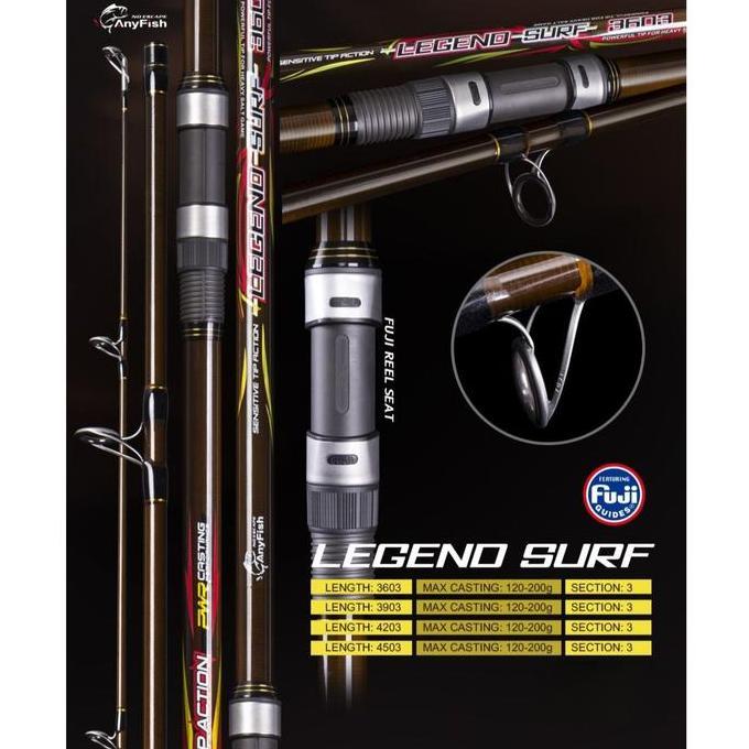 Joran Pancing Laut Surf Laut Sambung 3 Anyfish Legend Surf 360/390/420/450 Full Fuji