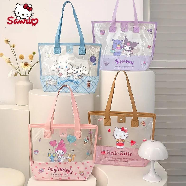 Sanrio Kuromi Handbag My Melody Pvc Jelly Pouch Hello Kitty Makeup Bag Transparent Waterproof Large 