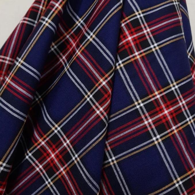 Newgir- Kain Kotak Semi Wool ( Dasar Biru Navy Garis Merah Kuning Putih )