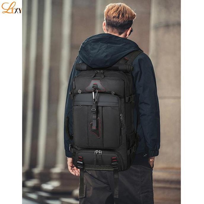 Lexy Tas Travel Backpack Pria 3In1 70L/60L/35L Tahan Air Bahan Oxford Kapasitas 35-70L Port Usb Saku