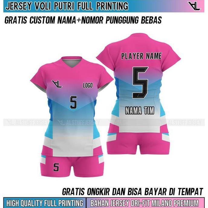 Baju Jersey Voli Putri Terbaru pasang Nama nomor pungg Full Printing Stelan volly wanita
