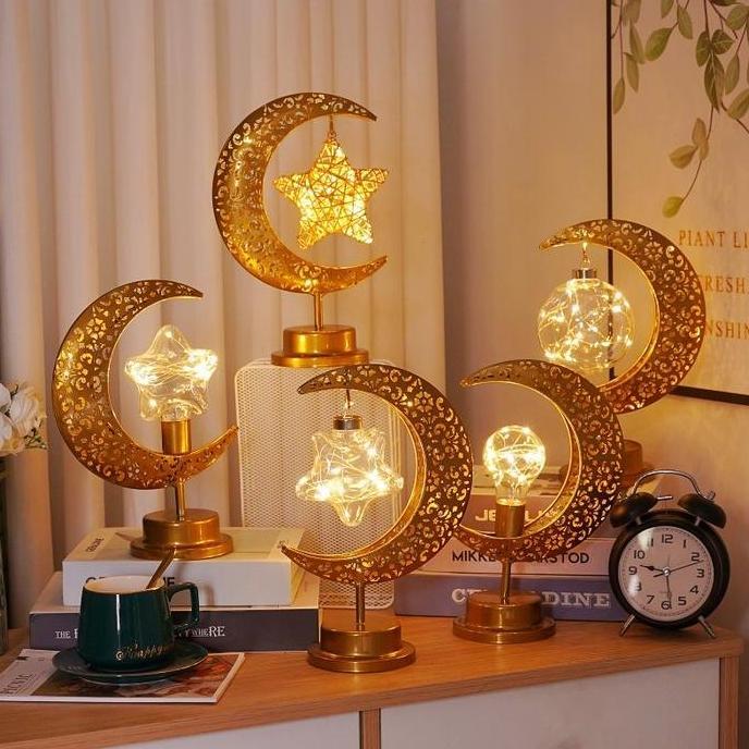 Lampu Lentera Bulan Bintang LED Warm White Dekorasi Hiasan LED Muslim Hiasan Idul Fitri Souvenir Ram
