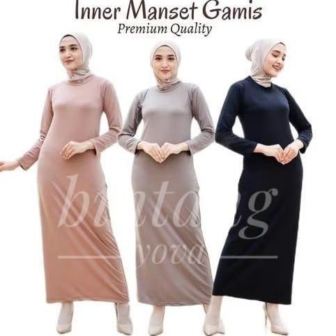 Grosir Paket Isi 3 Inner Dress Muslimah Manset Gamis Lengan Panjang Polos Dalaman Gamis Basic Hitam 