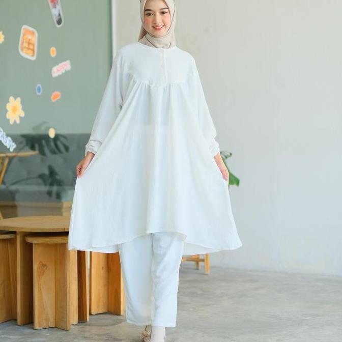 Newrelig- Waga Setelan Crinkle Jumbo Ld 130 150 Baju Tunik Set Kekinian Untuk Ootd Rempel Xxxl Airfl