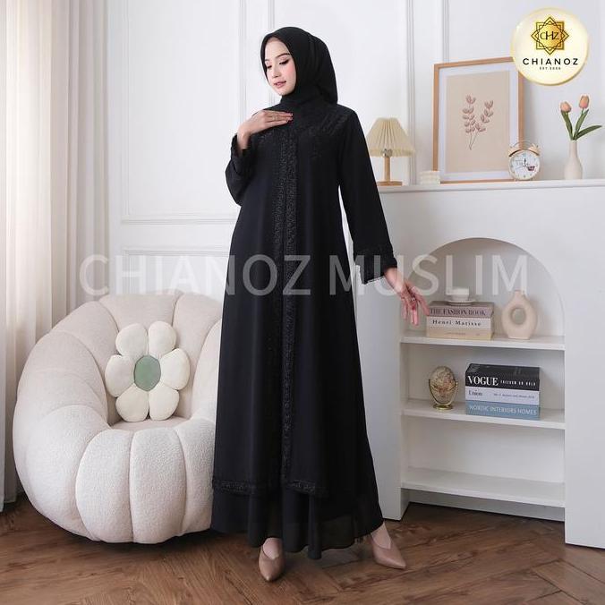 Murah Chianoz Gamis Putih Mewah Clarissa Dress Brukat Renda Baju Lebaran Umroh Haji Maxi Syari Cerut