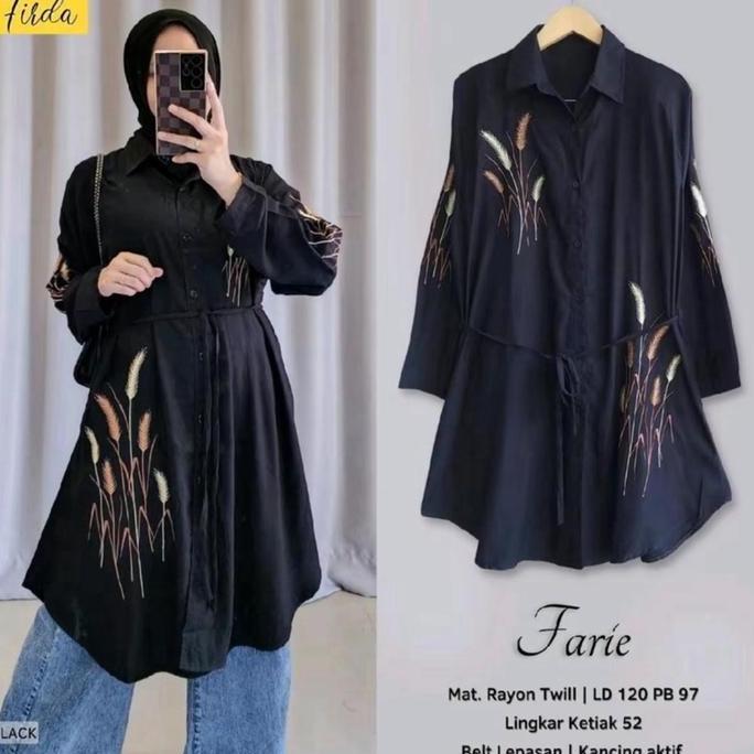 Newrelig- Naza Tunik Bordir Wanita Oversize Rayon Twill Premium Atasan Muslim Putih Panjang Dewasa G