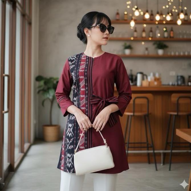 Newrelig- Shanaya Batik Tunik Tenun Kombinasi Toyobo Premium Mirea Size S M L Xl Xxl Seragam  Atasan