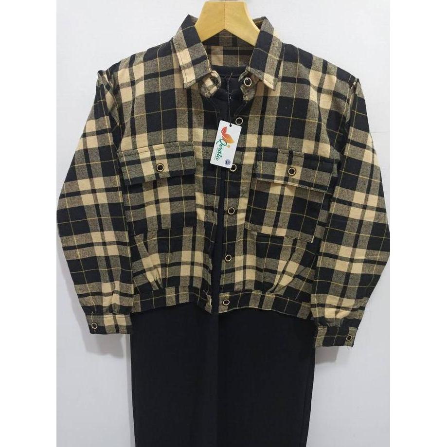 Newrelig- Ellzara Set Inner Knit + Jaket Crop Flanel Premium Setelan Wanita Resleting Depan