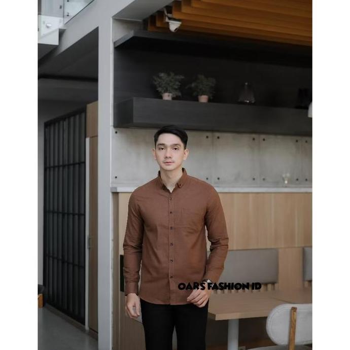 Yxyg- Kemeja Polos Warna Denim Bahan Katun Lengan Panjang Pendek Pria Casual Slimfit Jumbo Hem Cowok