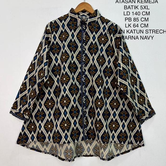 DB241 - Atasan Batik Jumbo Wanita Motif Tenun Ld 130-140 Cm Model Terbaru Bahan Katun Strech