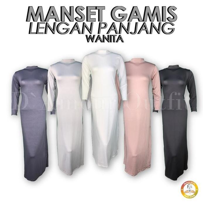 Ready D'Amour Outfit Manset Gamis Lengan Panjang Wanita Bahan Spandek Balon Premium Warna Peach Size