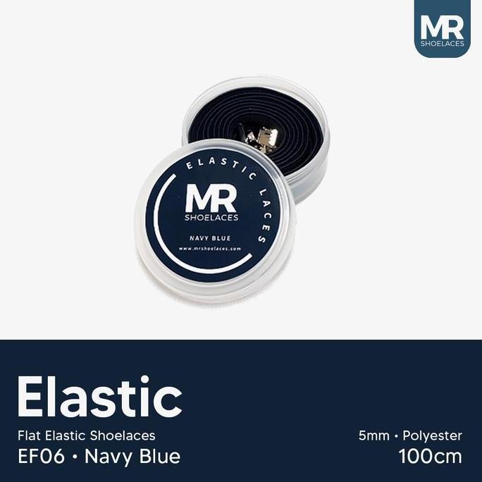 Keren- Mr Shoelaces Ef06 Elastic Biru Navy Tali Sepatu Flat Elastis 100Cm