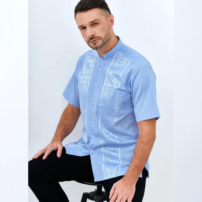 Alisan Koko Bordir Lengan Pendek Biru Kboko00145Biruss