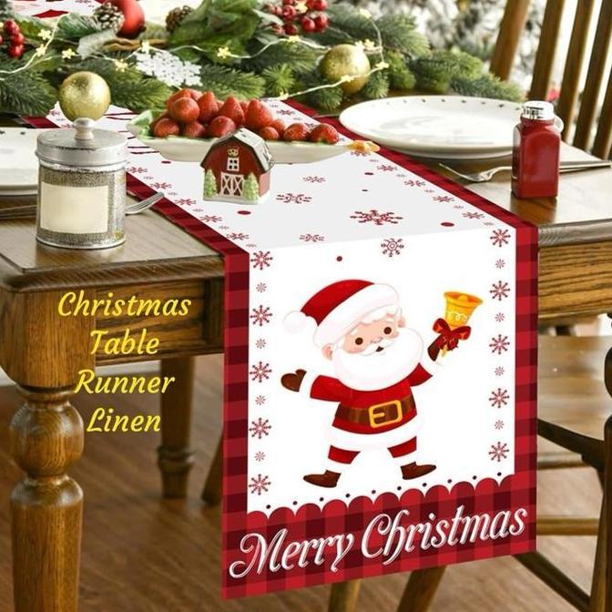 Super Murah, Table Runner Linen Table Runner Nuansa Natal Motif Taplak Meja Christmas Table Runner T