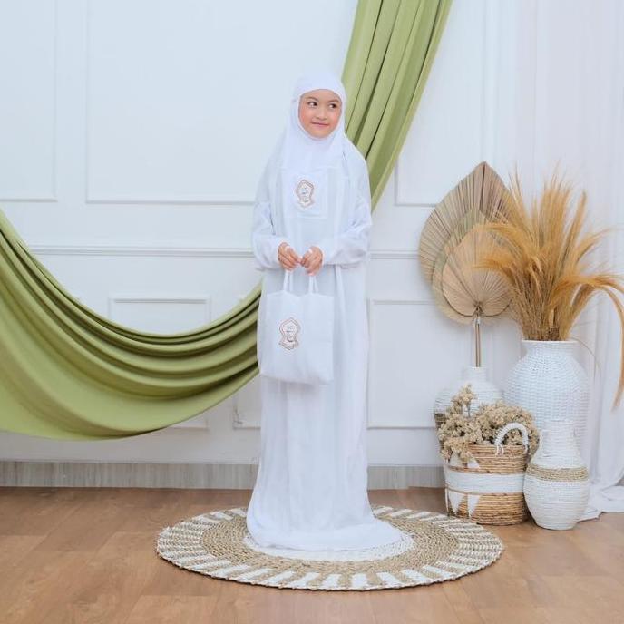 Kidsrelig- Mukena Terompah Anak Remaja Mukena Terusan Anak Mukena Putih Muslim Panjang Rayon Baju Ta