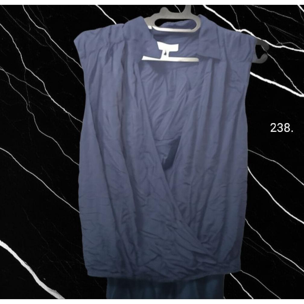 Promo Blouse Wanita Model V-Neck Wrap / Atasan Tanpa Lengan Biru Tua / Blouse Lilit Depan