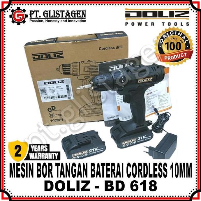 Promo DOLIZ BD618 Mesin Bor Tangan Cordless Bateraii Drill 10mm 21V Doliz BD 618 BD-618 BD618 ORIGIN