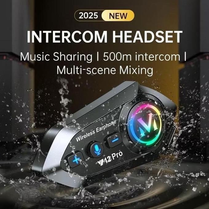 Sale Intercom Y12 Pro Headset Helm Bluetooth 2 Way Intercom Water Resistant Ip56 Music Sharing 500M 