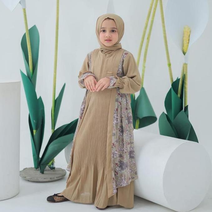 Lhira Dress Premium | Dress Muslim Anak Perempuan Kekinian Casual Ceruty Nyaman Printing Pashmina Ga