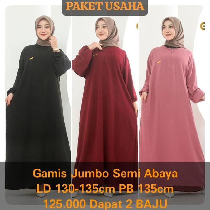Regreg- Paket Usaha 2 Pcs Gamis Cringkel Semi Abaya Jumbo Ld 130 Cm/Gamis Jumbo Ld 130 / Gamis Polos