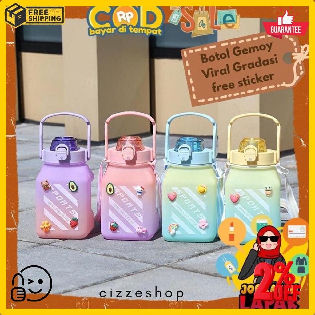 [Joeragan Lapak] Botol Minum Kotak Gradasi Viral Bonus Hiasan Stiker 2D 3D Tumblr Bottle Rsokr