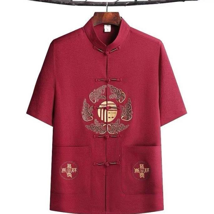 Chinese New Year Sale Baju Cheongsam Pria Baju Tradisional Kemeja Formal Baju Imlek Pria Bordir Koin