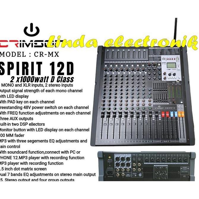 power mixer crimson cr mx spirit 12d 1000 watt x 2 2000 watt d class