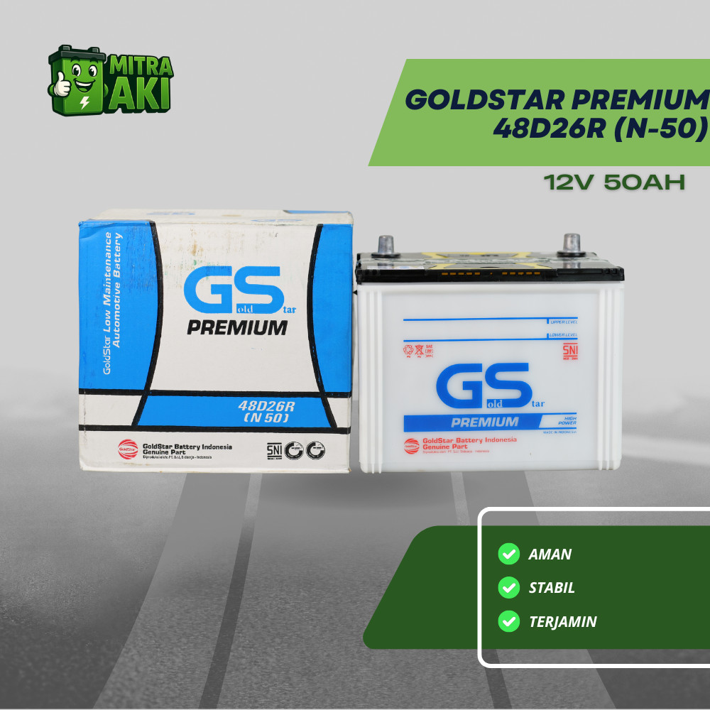 Aki Mobil Serena Terrano Bergaransi , Merk :  GOLD STAR PREMIUM N-50