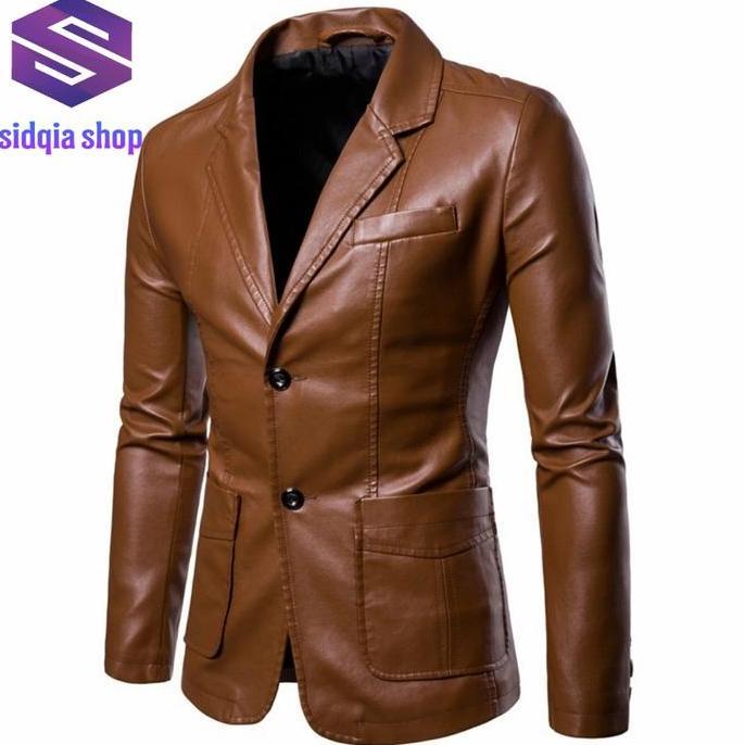Jas Semi Kulit Formal Pria-Jas Kulit Sintetis Pria-Jas Pria Blazer