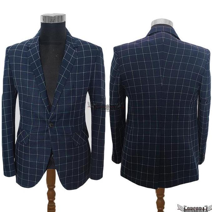 jas pria blazer pria kotak kotak motif slimfit terbaru Santai hitam dan navy