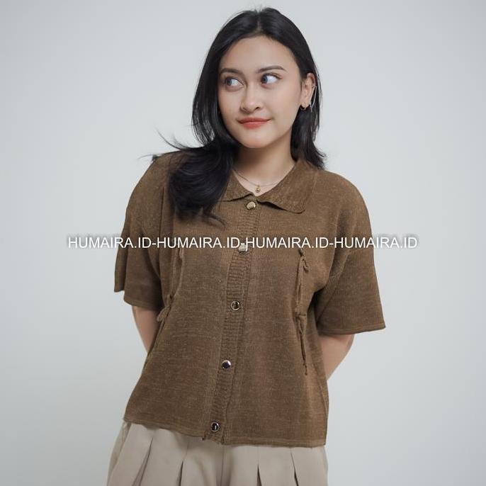 Cntikk- June Baju Rajut Atasan Wanita Kancing Hidup Lengan Pendek Korean Style