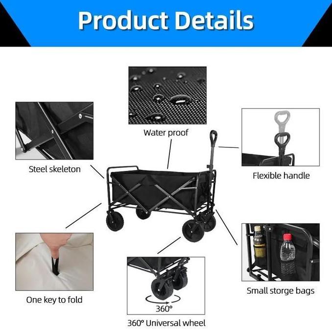 Troli Roda Barang Lipat Gerobak Angkut Dorong Trolley Outdoor Camping