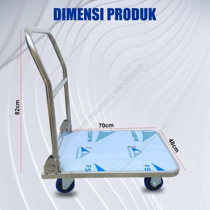 Handtruck Troli Stainless 500Kg/Troli Angkut Barang/Trolley 90X60 Cm