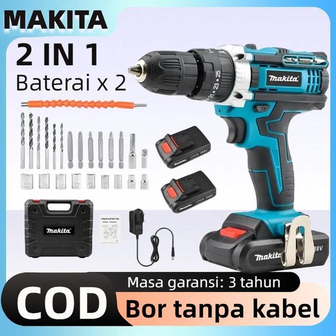 AL_KODRILAENI - MAKITA 2 IN 1 BOR TANPA SIKAT 96 | 45R/MENIT BOR TANPA KABEL BATERAI LITHIUM BOR TAN