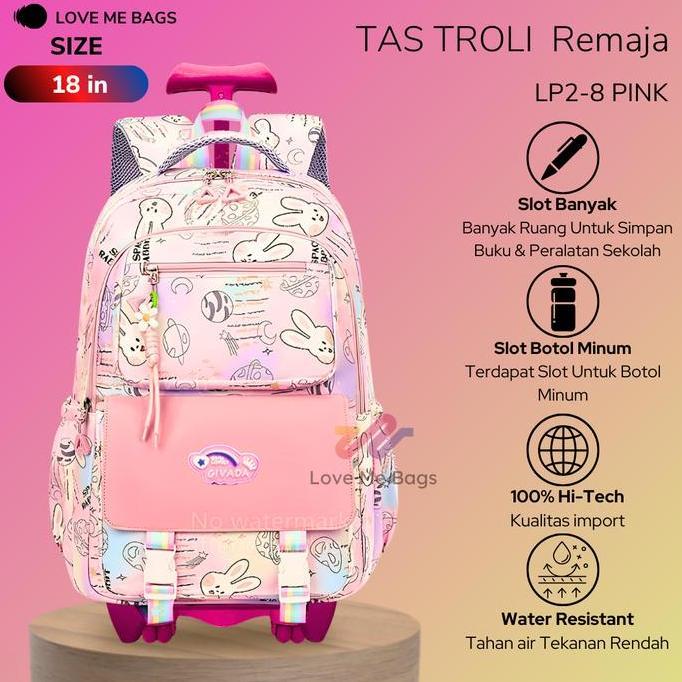 Tas Troli Sekolah Anak Perempun Remaja Kelinci LMB Bahan Nilon Tebal