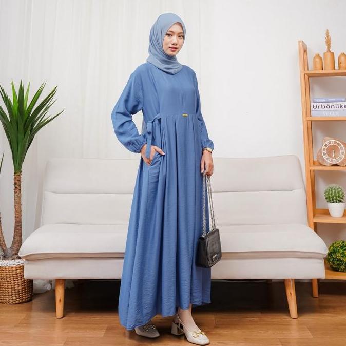 Rafanda Gamis Dress Wanita Crinkle - Nikita Dress Bahan Polo Linen Muslim Panjang
