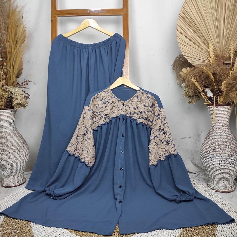 Promo  Sahara One Set Ld 165Cm Jumbo | Setelan Celana Renda Brokat Super Jumbo Full Kancing Crinkle 